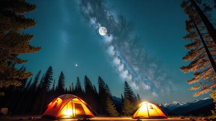 Wall Mural - An Interesting View Of A Couple Of Tents In The Woods