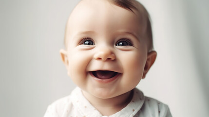 Portrait of happy cute baby, generative ai.