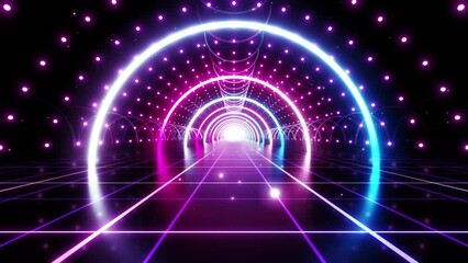 Wall Mural - neon line tunnel glowing　fluorescent light corridor stage cg background