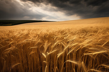 Wall Mural - Golden barley field with cloudy sky generative AI