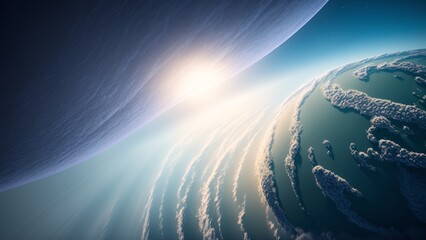 Wall Mural - A Vivid View Of A Planet With A Sun In The Background AI Generative