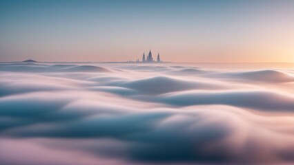 Wall Mural - A Striking View Of A City In The Distance With A Sea Of Clouds AI Generative