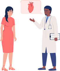 Wall Mural - Woman visiting cardiologist semi flat color raster characters. Standing figures. Full body people on white. Healthcare simple cartoon style illustration for web graphic design and animation