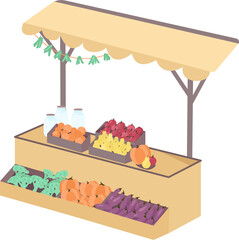 Poster - Grocery market with farm products semi flat color raster object. Full sized item on white. Fruit and vegetables selling simple cartoon style illustration for web graphic design and animation