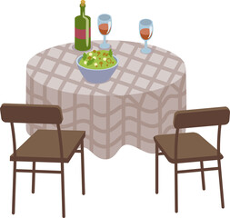 Poster - Dinner table semi flat color raster object. Full sized item on white. Romantic date at restaurant. Meal for two persons simple cartoon style illustration for web graphic design and animation