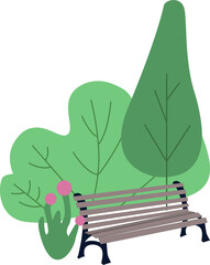 Poster - Park bench semi flat color raster object. Full sized item on white. Public place. Comfortable furniture. Outdoor recreation simple cartoon style illustration for web graphic design and animation