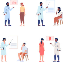 Poster - Doctor consultation semi flat color raster characters set. Standing figures. Full body people on white. Simple cartoon style illustration for web graphic design and animation pack. Comfortaa font used