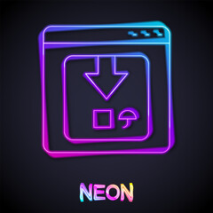 Poster - Glowing neon line Online app delivery tracking icon isolated on black background. Parcel tracking. Vector