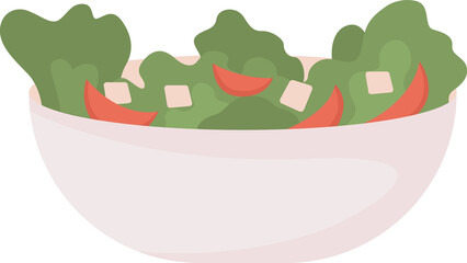 Poster - Bowl with green veggies and cheese semi flat color raster object. Greek salad. Full sized item on white. Simple cartoon style illustration for web graphic design and animation