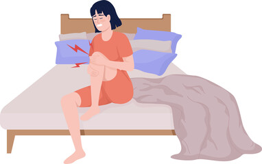 Poster - young woman with sudden intense knee pain semi flat color raster character. full body person on whit