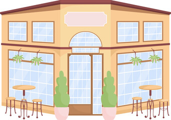 Poster - Cafe exterior semi flat color raster object. Full sized item on white. Restaurant simple cartoon style illustration for web graphic design and animation. Cardo font used