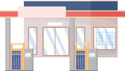 Fototapete - Petrol station semi flat color raster object. Full sized item on white. Gasoline simple cartoon style illustration for web graphic design and animation. Bebas Neue font used