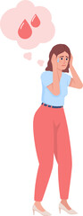 Young lady with irrational fear of blood semi flat color raster character. Full body person on white. Simple cartoon style illustration for web graphic design and animation