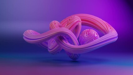 Poster - loop 3d animation. an abstract knot, a twisted torus, a curved ring and a sphere with waves on the s