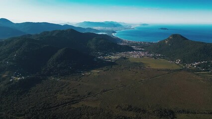 Wall Mural - Aerial view of the Brazilian coastline with mountains near the town of Acores, south on the island of Santa Catarina, Brazil