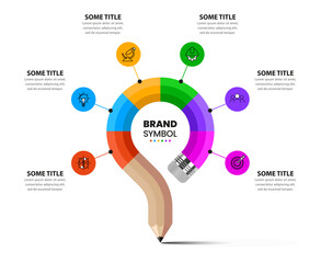 Infographic template. Abstract pencil with 6 steps around a circle