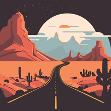 Desert Road Vector Art, Illustration And Graphic