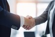 Closeup of a business hand shake between two colleagues in a office. AI Genterative Illustrations