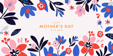 Wall Mural - mother's day card. trendy banner, poster, flyer, label or cover with flowers frame, abstract floral 
