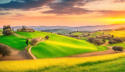 Illustration of a Tuscany, Italian landscape.