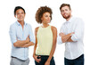 Diversity, group of people together and support standing isolated on a transparent png background. Portrait of interracial team, casual friends and relaxing with positive mindset or confidence