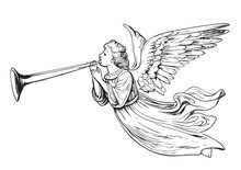 Angel Playing The Trumpet Hand Drawn Sketch Illustration