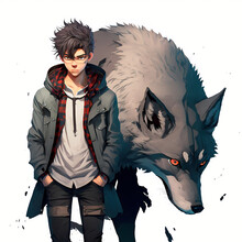 Handsome Boy With Wolf