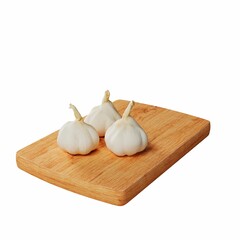 Sticker - 3d garlic on a wooden board isolated on a white background.