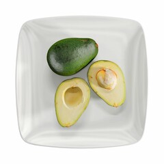 Wall Mural - 3d avocado on a plate isolated on a white background.