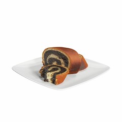 Poster - 3D illustration of a plate of roll with poppy seeds isolated on white background