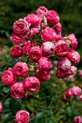 Poster - Eye-catching floribunda bush in a vibrant hue of pink is seen in full bloom in a garden setting