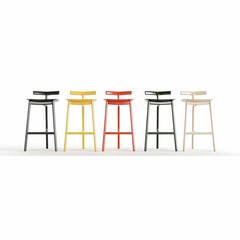 Canvas Print - 3D illustration of a row of colorful chairs isolated on a white background