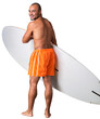 © BillionPhotos.com - Surfer holding a surfboard isolated in white background