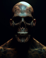 Wall Mural - Traditional Religious Skull of a dead witch in full tattoo and makeup 