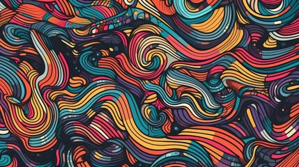 Poster - An abstract painting with colorful wavy lines. Generative AI