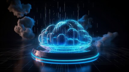 Poster - Neon cloud computing technology concept. Generative ai