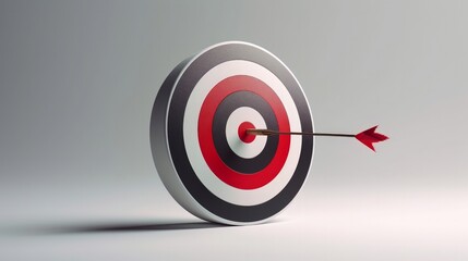 Leinwandbilder - A bullseye target on a white background, with a red arrow pointing to it, created with generative ai