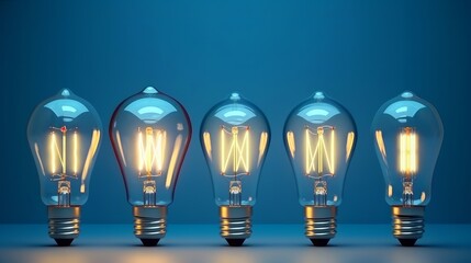 Aufkleber - Light bulbs on blue background, ideas, genius, Illuminated Ideas, wallpaper, electricity. Generative ai