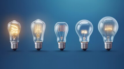 Aufkleber - Light bulbs on blue background, ideas, genius, Illuminated Ideas, wallpaper, electricity. Generative ai
