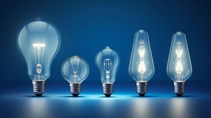 Aufkleber - Light bulbs on blue background, ideas, genius, Illuminated Ideas, wallpaper, electricity. Generative ai