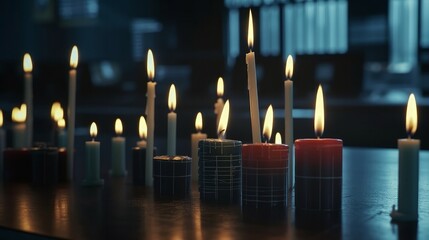 Aufkleber - Row of candles against black background. Generative ai