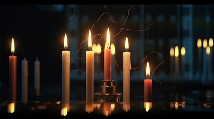 Aufkleber - Row of candles against black background. Generative ai