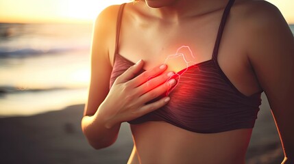 Sportswoman chest, heart pain