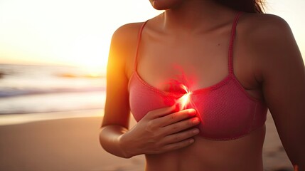 Sportswoman chest, heart pain