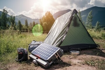portable solar panel for outdoors camping. generative ai