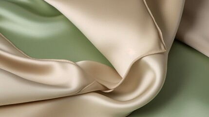  a close up of a green and beige fabric with folds on it's sides and a light green background with a light green center.  generative ai