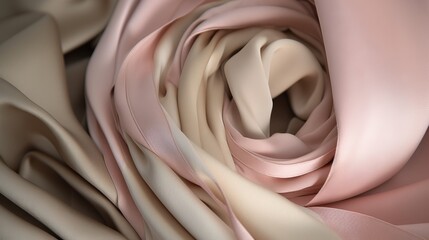  a close up of a pink and beige fabric with a very large amount of folds in the center of the fabric and the fabric is very thin.  generative ai