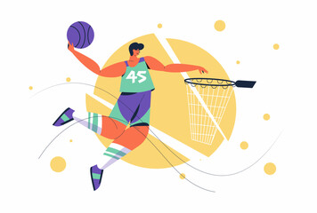 Abstract basketball player man with ball performing a slam dunk