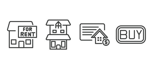 Poster - set of real estate industry thin line icons. real estate industry outline icons included for rent, duplex, deposit, buy vector.