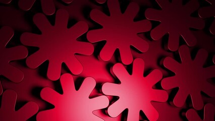 Poster - Red and purple contrasting background. Design. Metal parts rotating rapidly in one direction in animation.